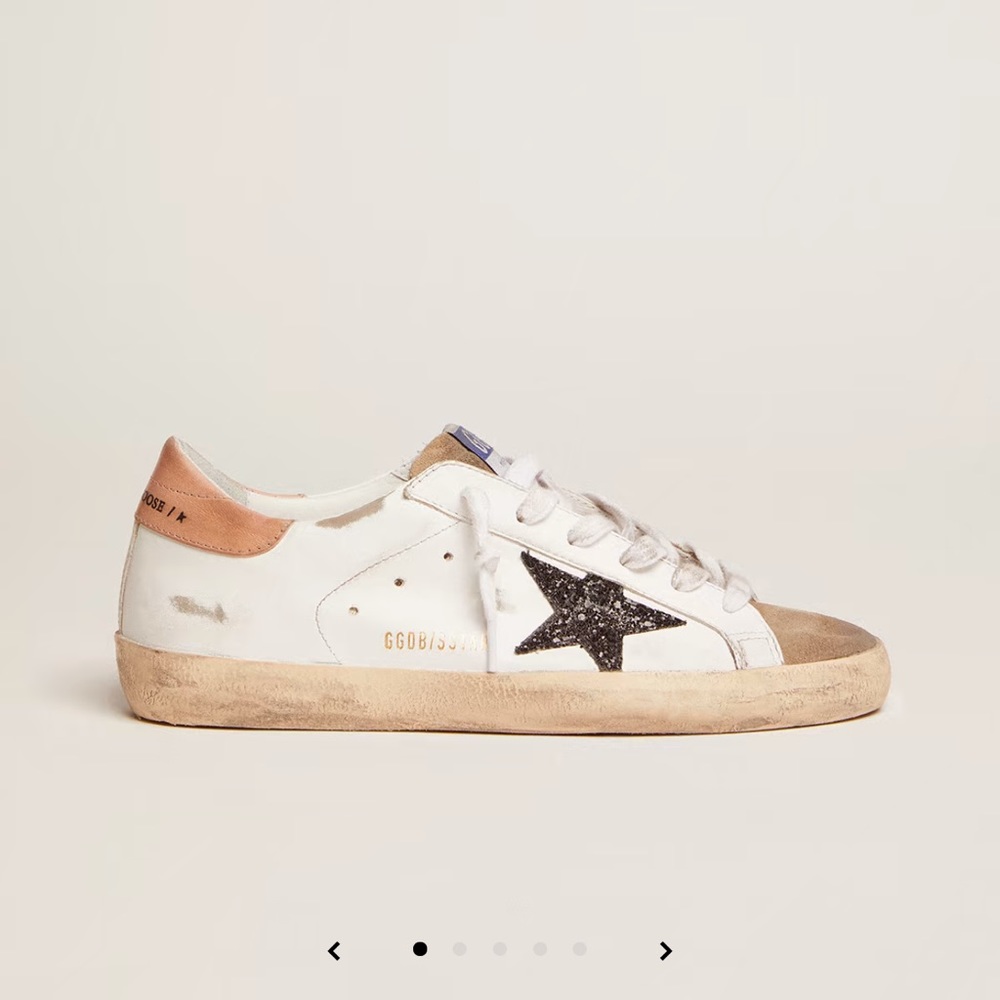 Golden Goose Women's Super-Star with Black Glitter Star and Pink Heel Tab